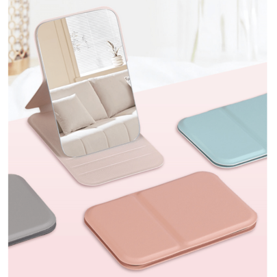VINCAN 1pc Portable Makeup Mirror, Pu Leather Compact Mirror, Foldable ,Travel Mirror, Suitable For Gift Giving, Travel Essential, Makeup Essentials, Easy To Store,Travel Accessories,Dorm Room Essentials College Room Decor Home Decor Stickers Wall Decor Mirror Wall Wall Mirror Mirror For Room Bathroom Decor Living Room Decor