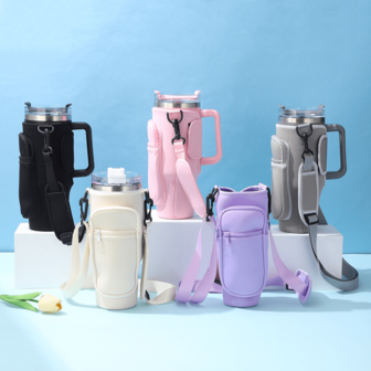 1pc 40oz Case With Adjustable Shoulder Strap, Double Storage Bag, Perfect For 40oz Tumbler's Neoprene Insulated Bag. Suitable For Outdoor Sports And Fitness Trips.