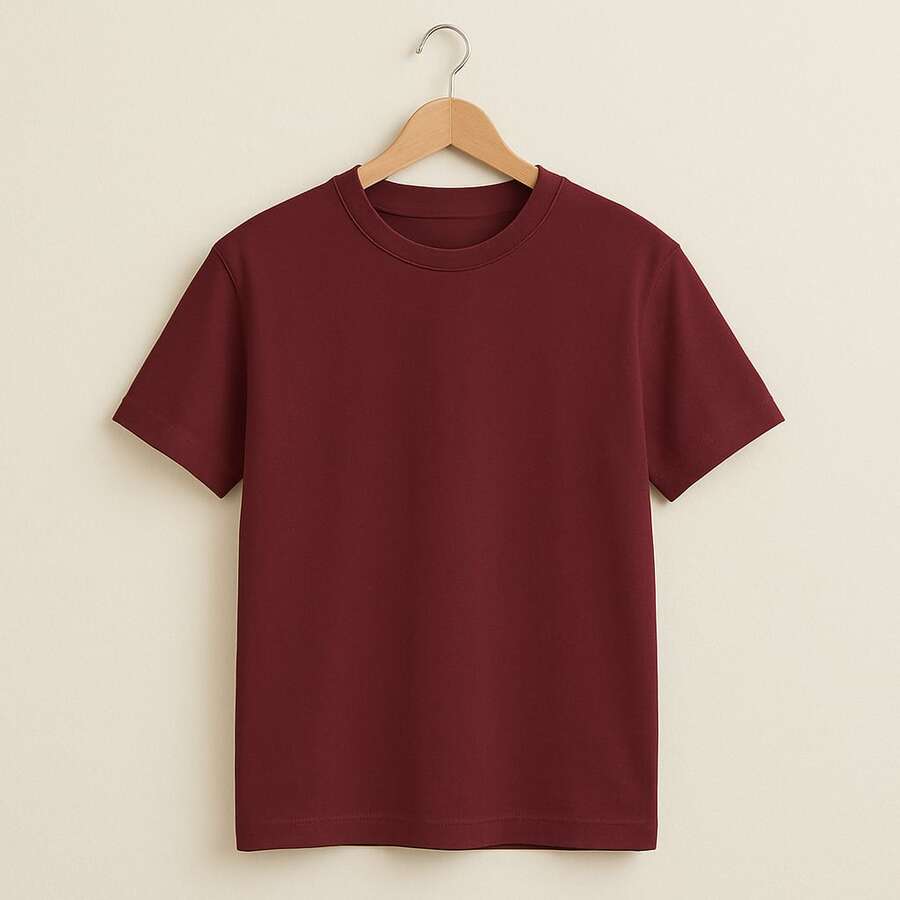 Basic T-Shirt Bright Colors 100% Cotton 30.1 Unisex - 勃根地 - 查看 1