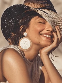 Yanxyad Rattan Earrings For Lightweight Geometric Statement Earrings Handmade Straw Wicker Braid Teardrop Hoop Drop Dangle Earrings Handmade Boho Raffia Earrings For Women Raffia Statement Earrings Rattan Diamond Wedding Earrings For Summer & Vacation