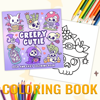 GDTME Creepy Cute Scary Cat Coloring Book - Deluxe Edition Pattern, 24 Pages, Single-Sided Printing, Unique Themed Design, Perfect Gift For Teens And Adults, Easy Creative Activity For Birthdays, Holidays And Parties, Cat Art, 2D, Great For Room Decoration.