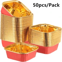 50pcs Square Cupcake Liners, 12 Colors, Single-Sided Gold, Heat-Resistant Disposable Aluminum Foil Baking Cups, Suitable For Wedding, Valentine's Day, Christmas, Halloween, Easter, Thanksgiving