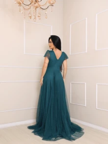 GRADUATION PARTY DRESS CEREMONIAL EVANGELICAL MODEL LIGHT SUBTLE SHINE - Azul Marino - Ver 4