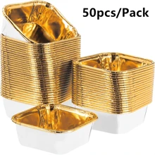 50pcs Square Cupcake Liners, 12 Colors, Single-Sided Gold, Heat-Resistant Disposable Aluminum Foil Baking Cups, Suitable For Wedding, Valentine's Day, Christmas, Halloween, Easter, Thanksgiving