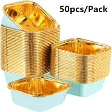 50pcs Square Cupcake Liners, 12 Colors, Single-Sided Gold, Heat-Resistant Disposable Aluminum Foil Baking Cups, Suitable For Wedding, Valentine's Day, Christmas, Halloween, Easter, Thanksgiving
