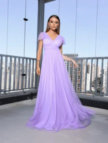 GRADUATION PARTY DRESS CEREMONIAL EVANGELICAL MODEL LIGHT SUBTLE SHINE - Lilac Purple - View 3