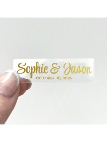 透明箔婚礼标签/书法婚礼标签贴纸/小型透明贴纸标签/定制婚礼贴纸（长方形贴纸） - 强力粘性，时尚可爱，色彩缤纷，可定制，是送给男士、女士、男友、爸爸、女友、妈妈、家人、朋友、茶室、家居装饰的理想礼物 - 燙金透明貼紙 - 查看 4