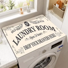 1pc, Washing Machine Cover Pad, Laundry Room Text Printed, Absorbent Top Protective Pad, Quick Dry Refrigerator Dust Cover Pad, Modern Laundry And Kitchen Appliance Washing Machine And Dryer Dust Cover