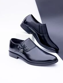 Premium Men's Formal Dress Shoes, Business Casual Lightweight Luxury Fashion, Drawstring Design Suitable For Various Occasions Like Formal, Party, Office, Solid Color - Black - View 5