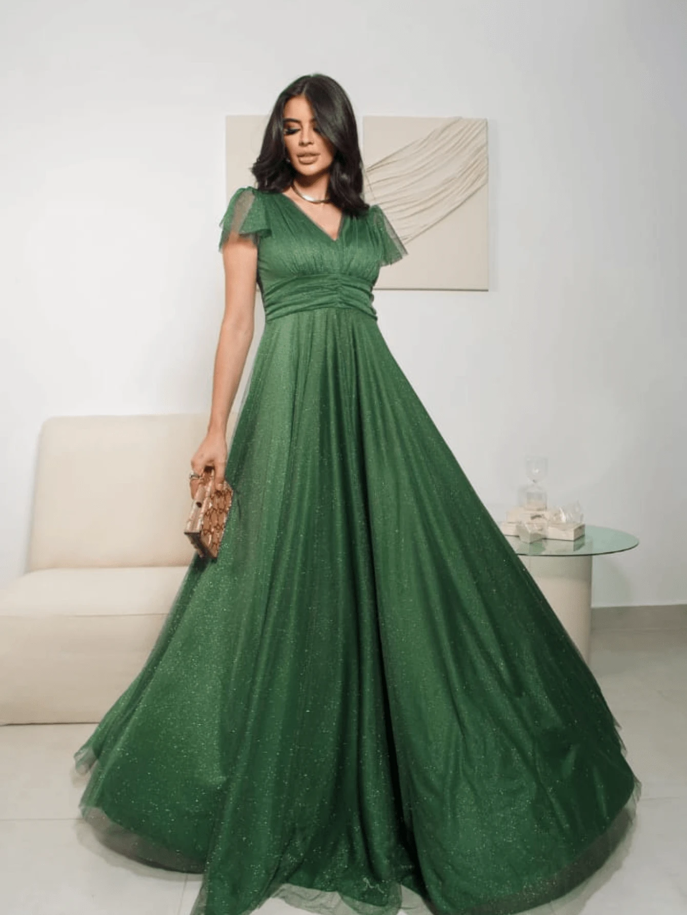 GRADUATION PARTY DRESS CEREMONIAL EVANGELICAL MODEL LIGHT SUBTLE SHINE - Hijau - View 1
