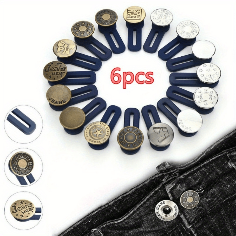 6pcs Waistband Extenders With Metal Button, Adjustable Waist Stretch For Pants, Ideal Gift Choice(Random Style)
