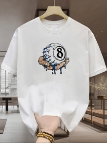 [Dark Billiards No. 8] 220gsm Pure Cotton Men's T-Shirt | Unisex Summer New Crew Neck Short Sleeve Top | Machine Washable And Highly Breathable! Great For Everyday Use And At Home