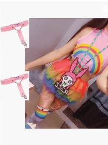 1pc Adjustable Heart-Shaped Garter Belts With Clips, Non-Slip Elastic Punk Style - Multicolor - View 4