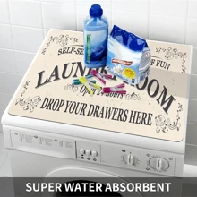 1pc, Washing Machine Cover Pad, Laundry Room Text Printed, Absorbent Top Protective Pad, Quick Dry Refrigerator Dust Cover Pad, Modern Laundry And Kitchen Appliance Washing Machine And Dryer Dust Cover
