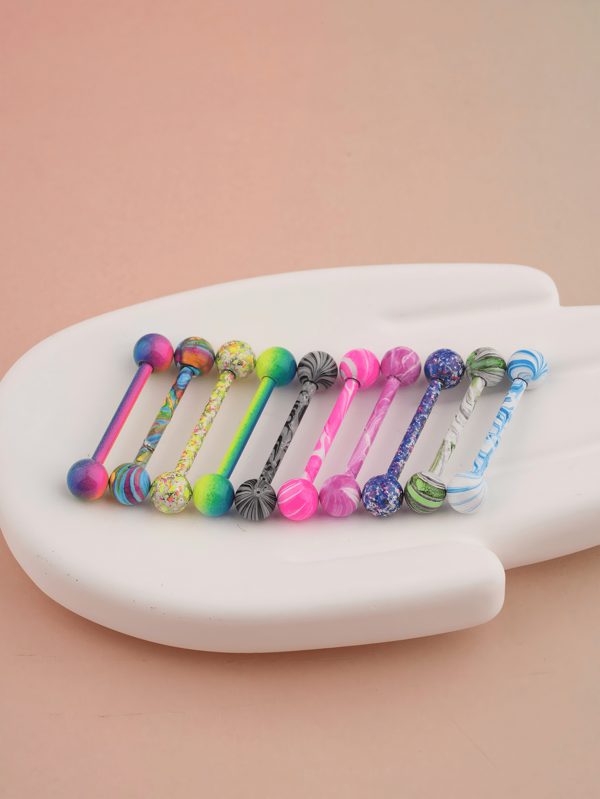 10pcs Set Of Assorted Color Tongue Rings, Minimalist & Practical Multipurpose
