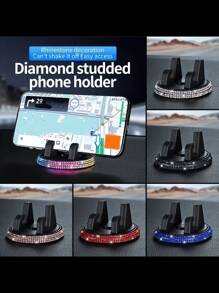 1pc Shiny Diamond Car Phone Holder - Cute, Horizontal & Vertical Multi-Function, Dashboard Mounted PVC Material