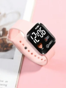 5/1 Pieces Of Cute Girl Square Silicone Digital Display Electronic Watch Paired With Heart-Shaped Bracelet, Necklace And Earrings, Suitable For Parties, Vacation Supplies, Vacation Outfits, Back To School And To Buy Gifts For Friends And Relatives