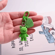 1pc Cute Flocking Fun Frog Keychain Pendant Car Keychain Creative Decorative Pendant Back To School