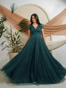 GRADUATION PARTY DRESS CEREMONIAL EVANGELICAL MODEL LIGHT SUBTLE SHINE - Azul Marino - Ver 1