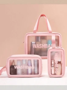 Makeup Bag Toiletry Bag Travel Bag,Portable Waterproof PU Cosmetic Bag,Swim Bag,Travel Essentials For Women,Waterproof Clear Bag Cosmetic Bag For Cosmetic,Toiletries,Tool Accessories ,Back To School(1Pc/3Set Black),For Holiday Beach, Bathroom Collection, Bedroom Collection, Large Capacity