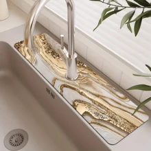 1件，大理石纹理硅藻泥水龙头吸水垫，可切割，浴室水龙头防溅垫，防潮防滑水龙头垫，厨房台面配件。