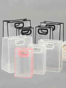 1 件透明礼品袋，简约镂空手柄设计 PVC 礼品包装袋，适合派对