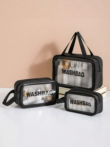 Makeup Bag Toiletry Bag Travel Bag,Portable Waterproof PU Cosmetic Bag,Swim Bag,Travel Essentials For Women,Waterproof Clear Bag Cosmetic Bag For Cosmetic,Toiletries,Tool Accessories ,Back To School(1Pc/3Set Black),For Holiday Beach, Bathroom Collection, Bedroom Collection, Large Capacity