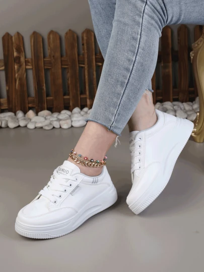 New Autumn Women Casual Shoes, Korean Style Versatile Sneakers, Thick Sole Platform Shoes, Color Block Leather Upper, Waterproof, College Style Sports Shoes, Soft Bottom Increased Height Running Shoes (Suggest Ordering One Size Up)