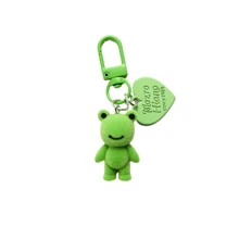 1pc Cute Flocking Fun Frog Keychain Pendant Car Keychain Creative Decorative Pendant Back To School