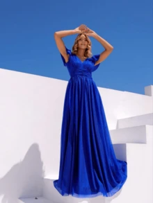GRADUATION PARTY DRESS CEREMONIAL EVANGELICAL MODEL LIGHT SUBTLE SHINE - Xanh đậm - Xem 2