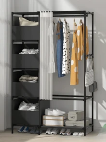 Multi-Tier Portable Wardrobe Closet Organizer, With Metal Frame And Plastic Shelves, Simple Bedroom Cabinet, Movable, Easy To Assemble And Disassemble, Suitable For Living Room, Bedroom, Study, Office, Holiday Gifts, Children's Gifts - Multicolor - View 2