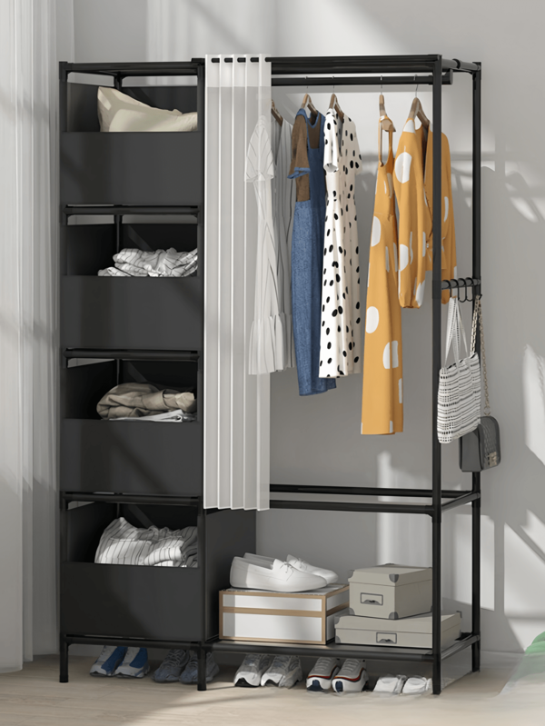Multi-Tier Portable Wardrobe Closet Organizer, With Metal Frame And Plastic Shelves, Simple Bedroom Cabinet, Movable, Easy To Assemble And Disassemble, Suitable For Living Room, Bedroom, Study, Office, Holiday Gifts, Children's Gifts