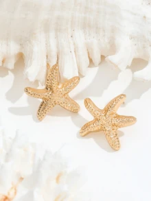 1 Paar Vintage minimalistische Ozean Seestern Ohrringe, Mischung aus europäischem und amerikanischem Urlaubsstil, vielseitig und modisch. Diese Seestern Ohrringe passen zu Frauen für den Strandurlaub, passend zu verschiedenen Outfits. - Seestern Ohrringe - Übersicht 2