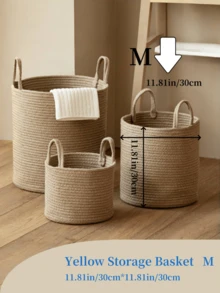 1 Stück faltbarer handgewebter Aufbewahrungskorb mit Griff, Wäschekorb mit großer Kapazität, Boho-Stil, in Gelb und Weiß erhältlich, geeignet für Badezimmer, Wohnzimmer, Schlafzimmer, zum Aufbewahren von schmutziger Kleidung, Decken, Spielsachen, für Feiertage, Geburtstagsfeiern, Heimdekoration, Aufbewahrung, Aufbewahrungsbox