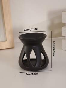 1pc Handmade Ceramic Trifoliate Incense Burner, Japanese-Style Candle & Essential Oil Diffuser Decor Gift - Metallic Black - View 3