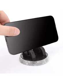 1pc Shiny Diamond Car Phone Holder - Cute, Horizontal & Vertical Multi-Function, Dashboard Mounted PVC Material