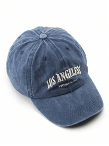 1 件复古水洗蓝色字母“洛杉矶”时尚棒球帽，适合户外佩戴和防晒