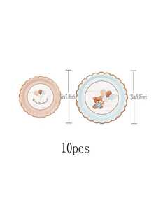 10pcs Bear Balloon Party Plates, Minimalist And Practical Multipurpose - Multicolor - View 6