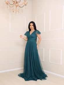 GRADUATION PARTY DRESS CEREMONIAL EVANGELICAL MODEL LIGHT SUBTLE SHINE - Azul Marino - Ver 2