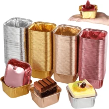 50pcs Square Cupcake Liners, 12 Colors, Single-Sided Gold, Heat-Resistant Disposable Aluminum Foil Baking Cups, Suitable For Wedding, Valentine's Day, Christmas, Halloween, Easter, Thanksgiving