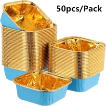50pcs Square Cupcake Liners, 12 Colors, Single-Sided Gold, Heat-Resistant Disposable Aluminum Foil Baking Cups, Suitable For Wedding, Valentine's Day, Christmas, Halloween, Easter, Thanksgiving