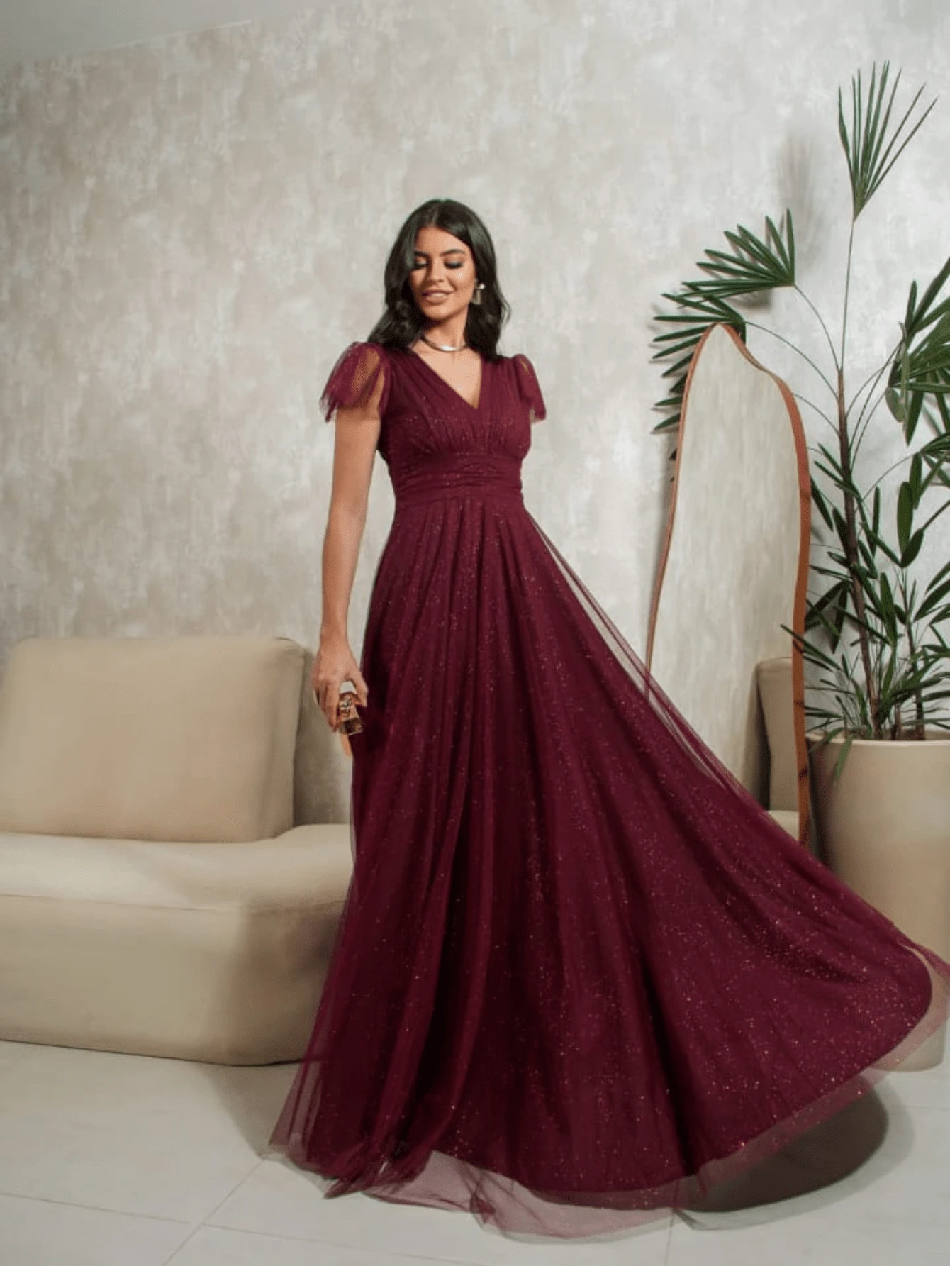 GRADUATION PARTY DRESS CEREMONIAL EVANGELICAL MODEL LIGHT SUBTLE SHINE - Color caoba - Ver 1
