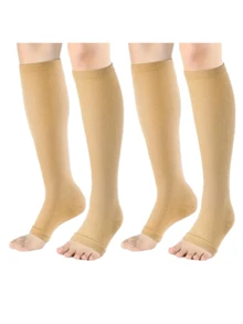 2 pares de calcetines de compresión con iones de cobre unisex, calcetines altos hasta la rodilla de punta abierta, adecuados para correr, ciclismo, yoga - Tela transpirable mezclada, material de punto duradero, lavable a máquina - Multicolor - Ver 7