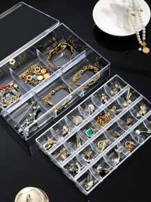 1pc Minimalist Transparent Amber Jewelry Organizer Box, Large Capacity Earrings Necklace Storage Box With Compartments, Portable Double Layer Jewelry Display Case For Women Storage Organizer Travel Essentials Back To School Dormitory Storage