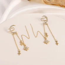 1 par Cuff de oreja dulce con delicado señoras' borla larga con diseño unico de estrellas con lunas con con cadena