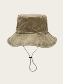 1pc Bucket Hat Summer SunShading Hat Vintage Washed Bucket Hat Outdoor Fashionable Face Slimming Hat Suitable For Outdoor Daily Use - Khaki - View 2