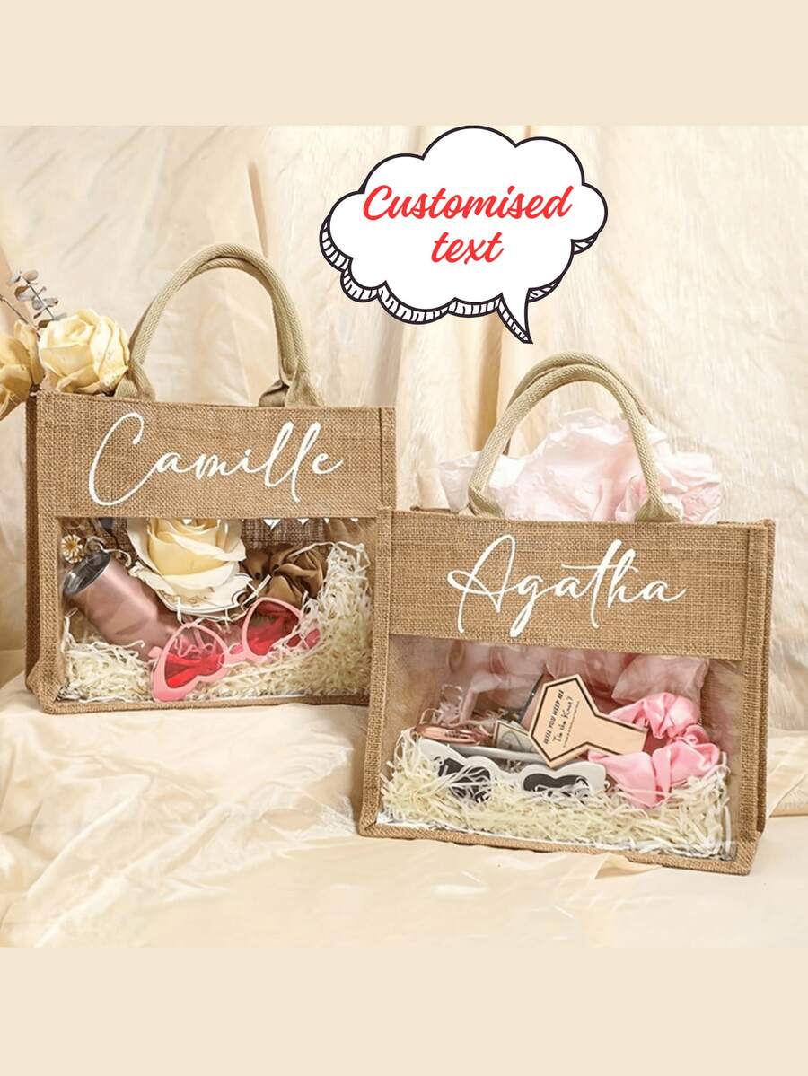 Bolso de yute personalizado con nombre - Regalo de boda/cumpleaños elegante, gran capacidad impermeable, versátil para viajes y almacenamiento para la playa, ir al trabajo, escuela (regalo personalizado para niños, niñas, damas de honor) - Multicolor - Ver 1