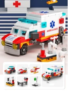 Set de bloques de construcción mini 6 en 1 con partículas pequeñas: Bomberos, Policía, Tanque, Ambulancia, Coche, Vehículo de Construcción para niños, juguete educativo y rompecabezas intelectual, regalo de decoración de habitación, regalo de invierno