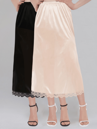 QING ROU 两件套舒适塑身吊带裙套装，纯色无缝吊带裙，撞色蕾丝边衬里，日常穿着塑身衣