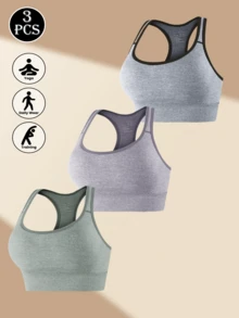 3 件套女士运动胸罩，瑜伽/健身/跑步无袖，蕾丝裹胸，适合外出穿着，内衣